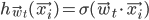 h_{\vec{w}_t}(\vec{x_i}) = \sigma(\vec{w}_t \cdot \vec{x_i})